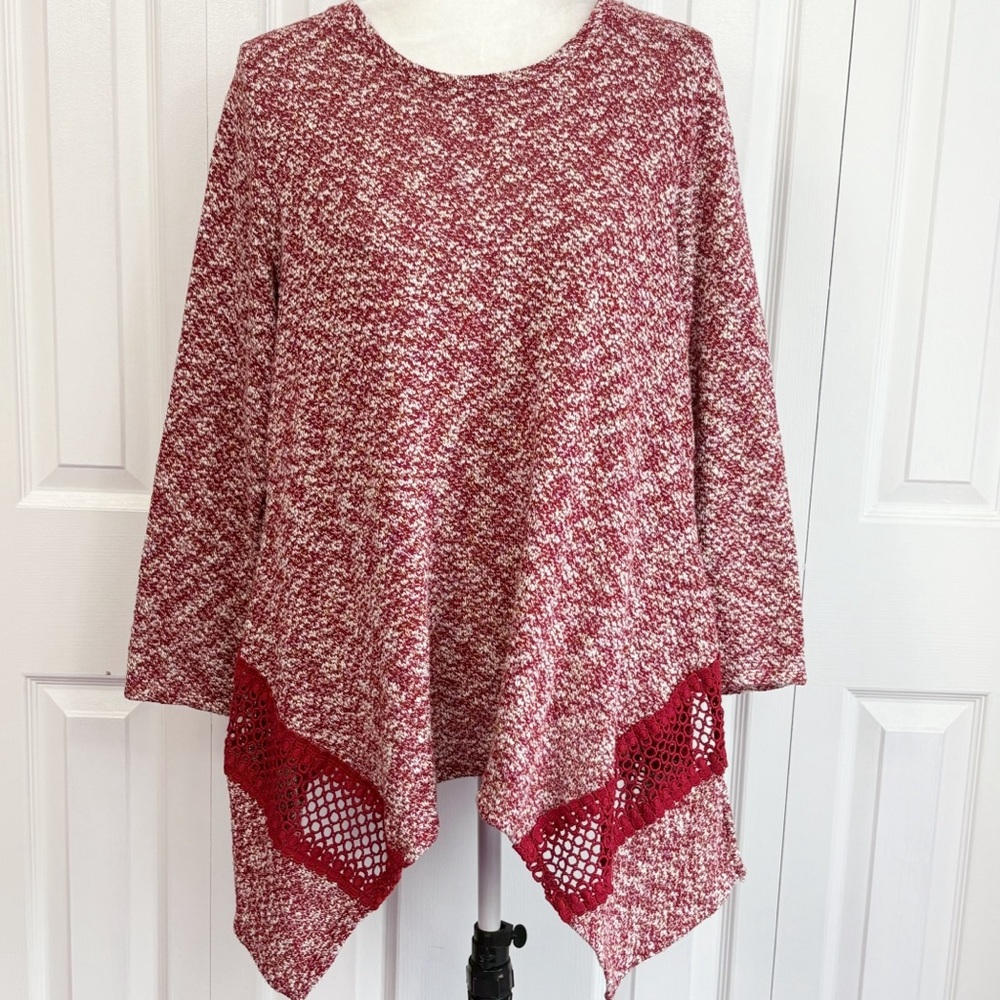 Style & Co. Marled Maroon Crochet Lace Sharkbite Tunic Sweater 2X